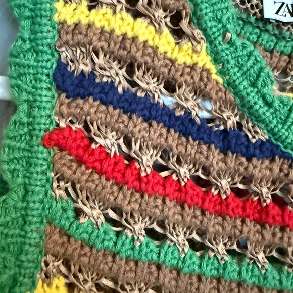 Zara Striped Crochet  Tank with Green Trim - Picture 2 of 12